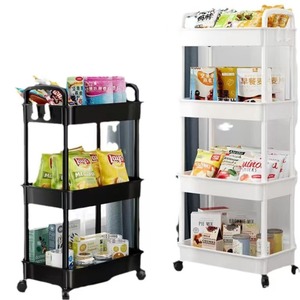 Étagère de rangement pour collations à <span class=keywords><strong>3</strong></span>/4 niveaux, chariot de rangement pour livres, chariot de cuisine mobile avec roulettes, étagères de salle de bain multi-niveaux - Product Image 2
