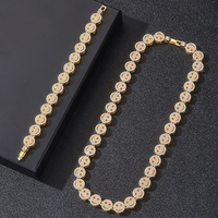 Ensemble de bijoux Hip Hop Happy Smiley Face plaqué or et argent, chaîne cubaine brillante entièrement sertie de diamants, collier et bracelet Smiley Face 12 mm