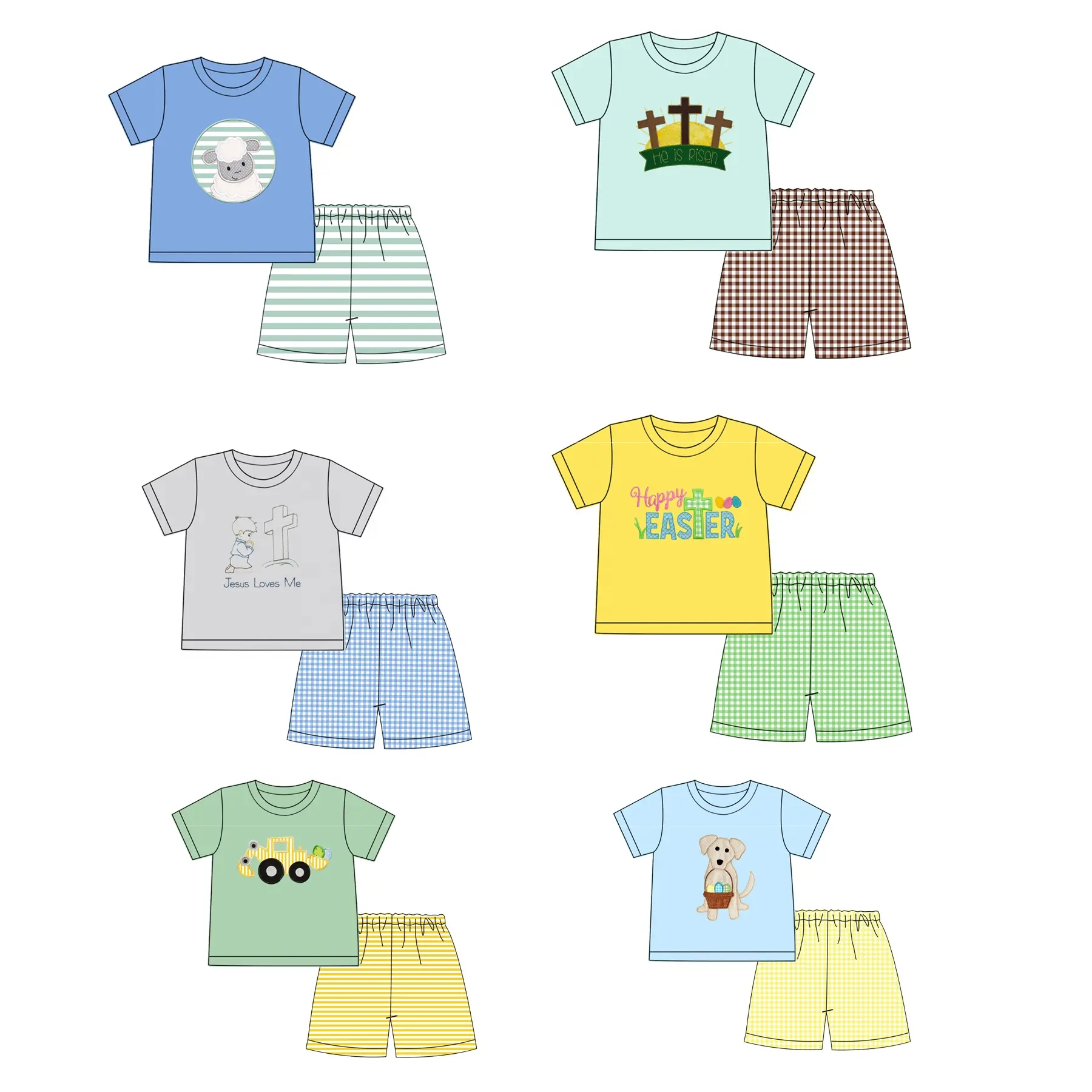 Easter applique Kids Outfits 2pcs Toddler Shorts Set Baby Boys Wholesale children wear