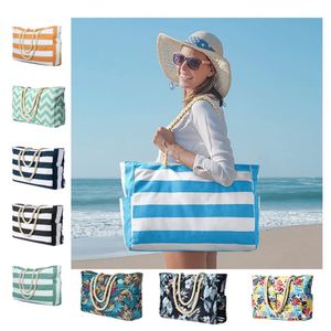 Bolsa de Compras Extra Grande 2024, Diseño a Rayas Azules Universal para Damas, Bolsa de Playa Impermeable para el Verano - Product Image 1