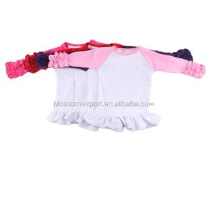 Moda caliente EE. UU. Por encargo de los niños glaseado Ruffle Raglan camisas algodón 3/4 camisetas en blanco niños cuerpo blanco Raglan bebé Gir niños - Product Image 1