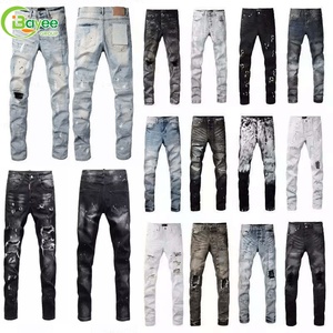 <span class=keywords><strong>Jeans</strong></span> pour hommes de <span class=keywords><strong>marque</strong></span>, personnalisés, blanc brut, bleu, brodés, en denim, noirs, effet usé, coupe slim - Product Image 1
