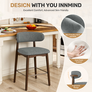 Silla de Bar Moderna, Ecológica, Resistente al Agua, con Estructura de Madera Sólida, Respaldo de 26.5 Pulgadas de Altura, para Dormitorio, Comedor y Sala de Estar - Product Image 4
