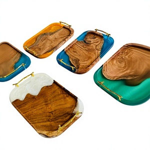 Handcrafted Ocean Blue <b>Epoxy</b> Resin Wooden Serving Tray with Durable Gold Metal Handles for Kitchen, <b>Coffee</b> <b>Table</b> & Gift Giving - Product Image 1