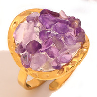 Bague en Pierre Naturelle Irrégulière, Acier Inoxydable Étanche, Pierre Précieuse Brute, Améthyste, Quartz Rose, Ajustable