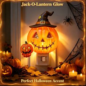 Luz Nocturna LED de Calabaza con Sombrero de Bruja para Dormitorio, Decorativa y Adorable, de Enchufe, Venta al por Mayor para Halloween, Directo de Fábrica - Product Image 3