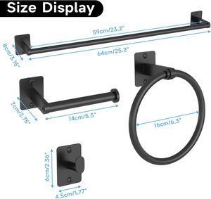 Metal Adjustable Eco-Friendly Energy-Saving <strong>Toilet</strong> <strong>Roll</strong> <strong>Holder</strong> &amp; <strong>Towel</strong> <strong>Rail</strong> Set 24'' Black Finish Includes <strong>Towel</strong> Ring Wall Hook - Product Image 2
