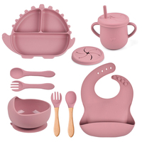 En stock, ensemble de vaisselle en silicone pour bébé, assiette et bol en forme de dinosaure, vaisselle pour enfants, kit de repas pour bébé, ensemble de nourrissage en silicone pour bébé