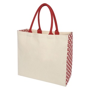 Sac fourre-tout en coton écologique avec motif géométrique, poignées rondes confortables, impression par transfert thermique - Product Image 3