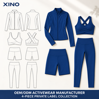 Ensemble de yoga 4 pièces personnalisé pour femme : veste, soutien-gorge dos croisé, short cycliste, leggings taille haute – Écoresponsable, marque privée, vêtements de sport OEM