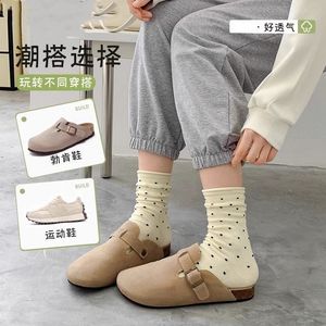 Women Mid Calf Socks Polka Dot Pattern Thin Breathable Korean Style Student Fashion - Product Image 3