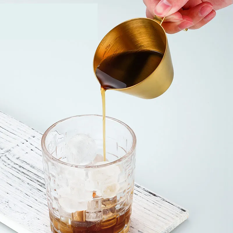 304 فولاذ مقاوم للصدأ تصميم جديد كوب قهوة مدور لقياس مع مقبض كوب استخراج القهوة مع مقياس