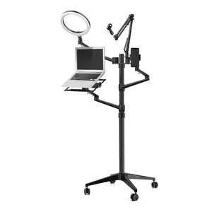 10 "Led Ringlamp Met Microfoon Mic Mount Laptop, Tablet Of Camera Stand 5-In-1 Verplaatsbare Live Streaming Apparatuur Vloerstandaard