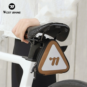 WEST BIKING 2 en 1 Mini sac de selle de vélo réfléchissant Compact Portable sac de queue de vélo multifonctionnel Triangle sac à bandoulière - Product Image 1