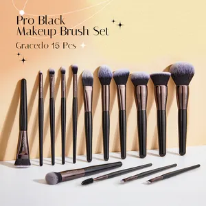 Gracedo 15 Pcs Pro שחור איפור מברשת סט קרן קוסמטיקה כלי סט brochash דה maquillaj מקצועיות איפור מברשות