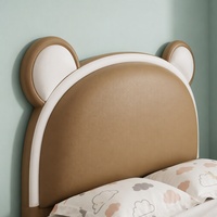 Lit pour enfants rembourré en tissu doux avec tête de lit en forme d'ours, coins arrondis, sûr, facile à nettoyer, en simili cuir et en bois de pin, lit plateforme pour enfants