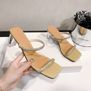 Nouvelle Collection Été – Sandales à Talons Hauts en Cristal pour Femme, Talon Épais, Grande Taille, Bout Carré, Sexy, à Bride Unique – Vente en Gros - Product Image 2