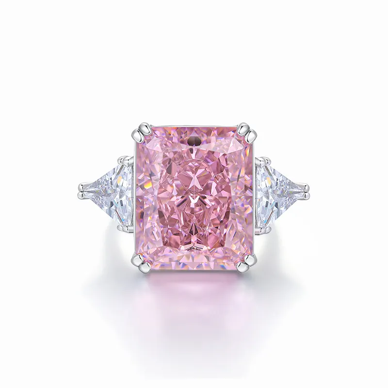 उच्च गुणवत्ता 925 ठोस अलक गहने दीप्तिमान कट गुलाबी हीरा घन Zirconia कॉकटेल के छल्ले महिलाओं के लिए