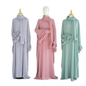 Women's Modest Floor-Length Abaya Dress Cowl Neck Long Sleeve Solid Color Chiffon Evening Modest Abaya - Product Image 1