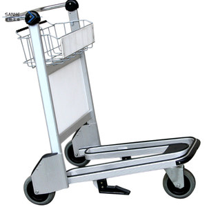 플랫폼 구조 및 3 륜 브레이크 바구니가있는 맞춤형 알루미늄 공항 수하물 트롤리 OEM 지원 - Product Image 1