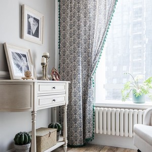 Cortina de lino y algodón con estampado de porcelana azul y blanca, borlas, cenefa de cocina de estilo chino, cortinas semisombreadas para el hogar - Product Image 2
