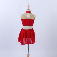 Justaucorps de danse en spandex pour filles, jupe en mousseline de soie rouge deux pièces, tenue de danse, costume de danse de scène avec appliques en strass