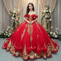 Rotes Ballkleid aus Satin für Quinceañera, Anpassbares Bodenlange Festkleid mit Quasten, Schulterfreies Prinzessinnenkleid in Rot