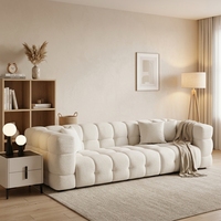 Europäischer Stil Weißes Nordisches Couch-Set Tiefe Sitzfläche Wohnzimmermöbel Geschwungenes Bouclé-Sofa