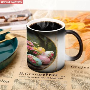Magic Mug 11oz Frosted Black <b>Ceramic</b> Heat Sensitive <b>Cup</b> With Easter Egg Flower Design - Product Image 5