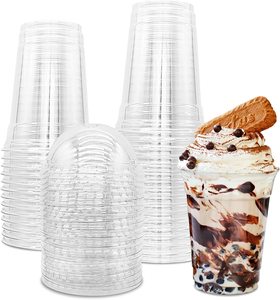Vasos desechables para postres, vaso de plástico duro, <span class=keywords><strong>precio</strong></span> de fábrica personalizado, jugo, pastel de leche, 12 oz, 16oz, vasos de plástico con tapas de cúpula - Product Image 1