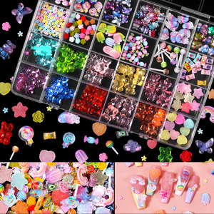 24 Rejillas Flor Arco Iris Oso <span class=keywords><strong>con</strong></span> Piruleta Nail Art Charm Lindo <span class=keywords><strong>3D</strong></span> Acrílico Mixto DIY Nail Art Decoraciones - Product Image 5