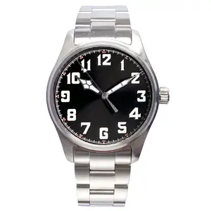 Tandorio Filed-Watch 39mm Pilot Mechanical Watch for Men NH35 PT5000 Movement 200M Waterproof Sport Clock Brush Steel Bracelet