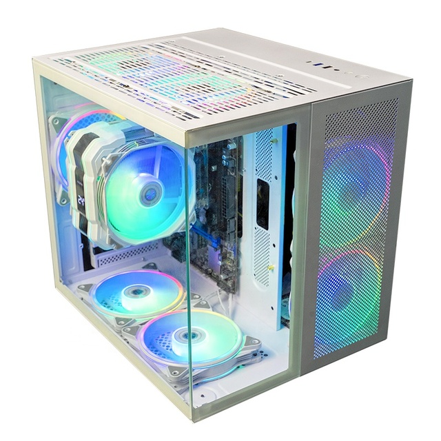 ALSEYE White M-ATX Motherboard Compatibility Dual Tempered Glass Side Panels Gaming PC Case