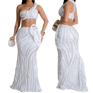 Women's <b>Sequins</b> Sleeveless One Shoulder Short <b>Top</b> Sexy Wrap Hip Half Body Skirt Sexy 2 Piece Set Fashion - Product Image 6