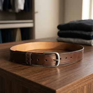 Cinturón de Cuero Vacuno con Hebilla de Metal, Estilo Vintage, con Logotipo Personalizado Impreso por Transferencia de Calor, Ecológico e Impermeable para Hombre, BS INTERNATIONAL - Product Image 1