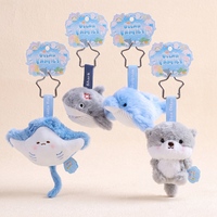 Porte-clés en peluche animaux marins, mini-pendentifs mignons en peluche représentant des créatures marines (Requin, Dauphin, Pieuvre, Crevette), breloques de sac en peluche pour petits cadeaux