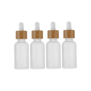 Emballage cosmétique de luxe, flacon compte-gouttes en verre transparent pour sérum visage, huile essentielle pour le corps avec couvercle en bambou, flacons compte-gouttes pour sérum - Product Image 1