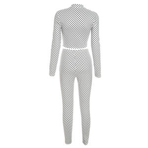 Viviblook J26ST314 Women Outfits Long Sleeved Zipper Cardigan Crop Top Tight Pants Polka Dot Print Two <b>Piece</b> <b>Set</b> - Product Image 5