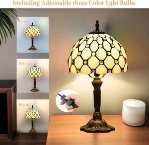 Lampe de bureau style Tiffany perlée jaune ensoleillé, lampe de table en vitrail <span class=keywords><strong>pour</strong></span> salon, chambre, bureau et dortoir - Product Image 6