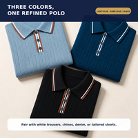 Polo en tricot à chevrons pour homme, 100% viscose, manches courtes texturées, col à rayures contrastées, haut décontracté élégant pour l'été