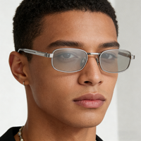 Lunettes de soleil en métal avec verres en nylon de haute qualité, monture rectangulaire petite, en acétate, protection UV400, disponibles en OEM/ODM pour hommes et femmes
