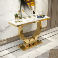 Table d'entrée moderne en acier inoxydable, meubles de salon pour villa et hôtel, table console colorée personnalisée avec cadre en métal et dessus en marbre