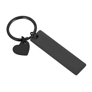 Wholesale Custom <b>Personalized</b> DIY Logo <b>Keychain</b> Black Stainless Steel Rectangle with Small Heart Pendant Stylish Love <b>Keychain</b> - Product Image 1