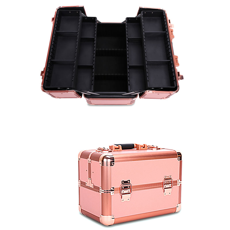 时尚硬壳化妆盒多层专业化妆储物盒带隔层的便携式化妆盒