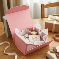 Boîte cadeau pliante élégante rose personnalisée, boîte d'emballage rigide en papier pliable avec fermeture magnétique pour cosmétiques et vêtements