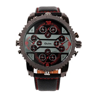 Montre pour homme en alliage de quartz écologique avec bracelet en cuir, cadran à aiguilles, heure mondiale à quatre fuseaux horaires, décontractée, tendance, mode HP3233 - Product Image 5
