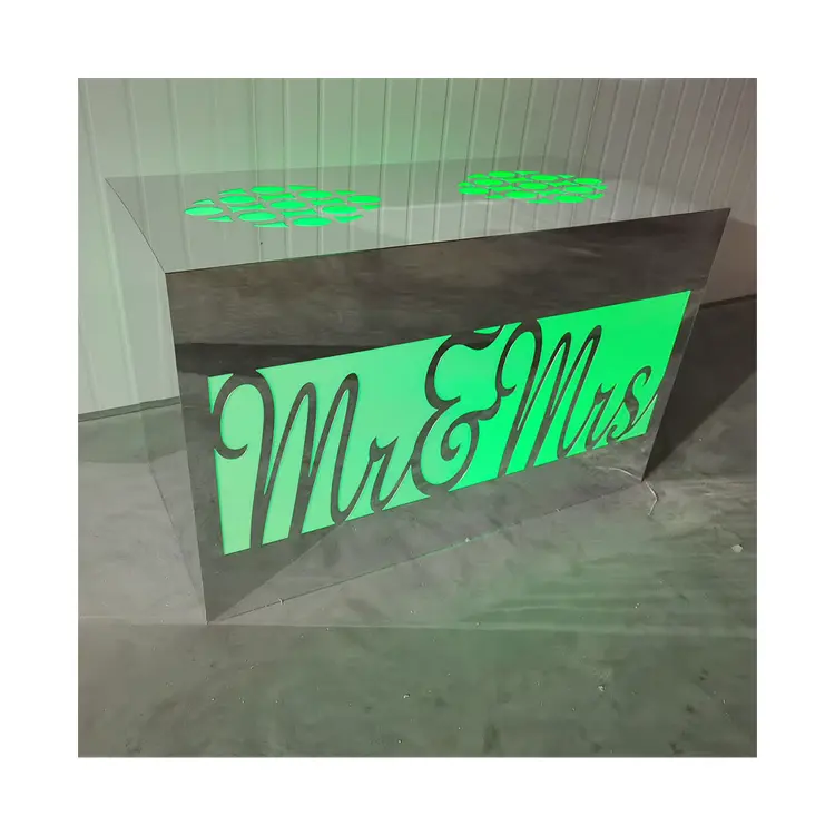 Wholesale Silver Rectangle Mr $ Mrs Pattern Light Up Bar Table High top Counter Event Table for Wedding Event Decorations