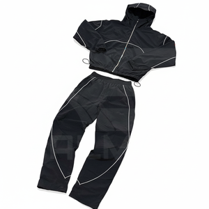 Windbreaker Tracksuit 2 Piece Zipper Jacket and Trouser Reflector Lines 100% Nylon Custom Logo Oversized Tracksuit For Men - Product Image 1