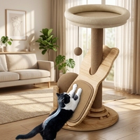 Arbre à chat compact tout-en-un en sisal, griffoir et lit, résistant à l'usure, sans peluches, sans débris, avec boule rotative, jouet pour animaux de compagnie, style mignon