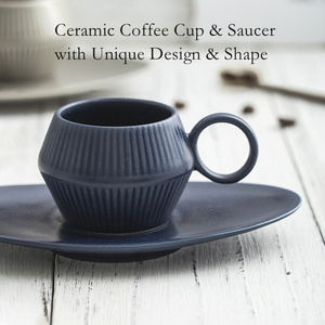 Vente en gros, Mini tasse à café et thé en céramique moderne gris bleu 4oz, ensemble de tasses et soucoupes à expresso - Product Image 2